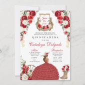 Rode bloemlaarzen Western Mariachi Quinceañera Kaart (Voorkant)