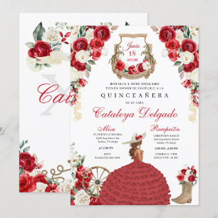 Rode bloemlaarzen Western Mariachi Quinceañera Kaart