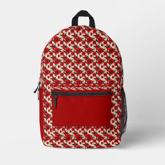 Rode bloemmotief aangepaste naam bedrukte rugzak (Voorkant)