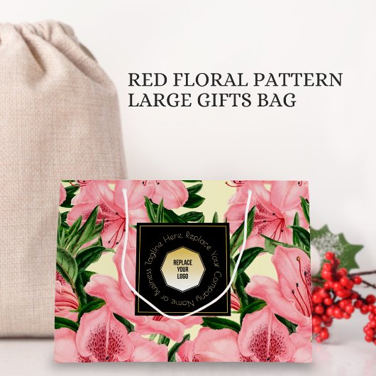 Rode Bloemmotief Aangepaste Naam Zakelijk Logo Groot Cadeauzakje