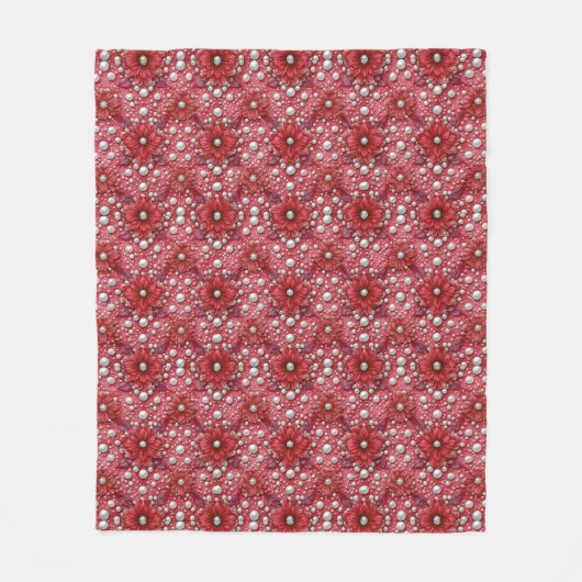 Rode Bloemmotief Met Parelaccenten Fleece Deken (Voorkant)