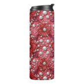 Rode Bloemmotief Met Parelaccenten Thermosbeker (Gedraaid links)