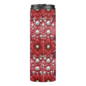 Rode Bloemmotief Met Parelaccenten Thermosbeker (Achterkant)