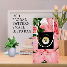 Rode Bloemmotief Voeg Uw Bedrijfsnaam & Logo Toe Klein Cadeauzakje
