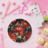 Rode bloempaarse pioen papieren bordje (Feest)