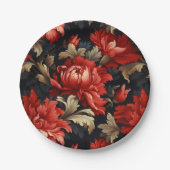 Rode bloempaarse pioen papieren bordje (Voorkant)