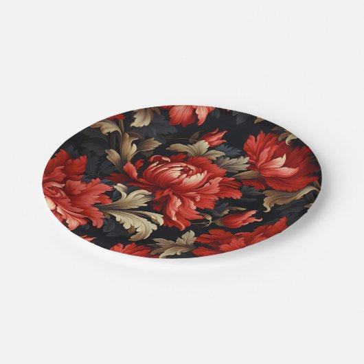 Rode bloempaarse pioen papieren bordje (Gekanteld)