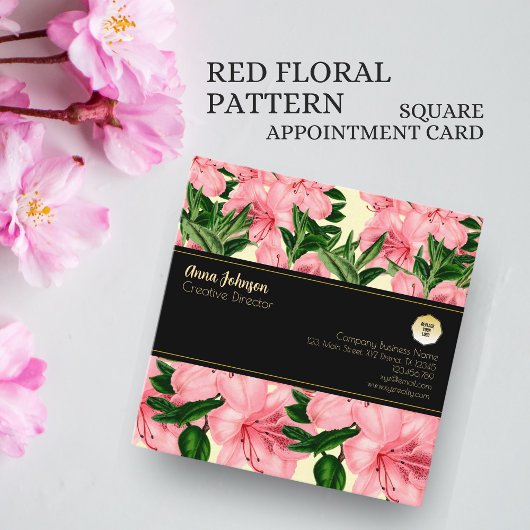 Rode Bloempatroon Aangepaste Naam Business Logo Afsprakenkaartje