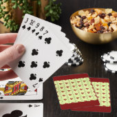 Rode bloemrank patroon op lichtgroen pokerkaarten (Insitu)