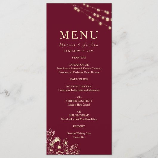 Rode Bloemrijke Bourgogne Trouw Menu (Voorkant)
