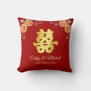 Rode bloemrijke Chinese theeceremonie voor een tro Kussen