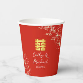 Rode bloemrijke Chinese theeceremonie voor een tro Papieren Bekers