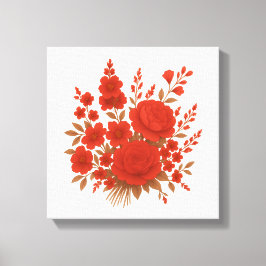 Rode bloemrijke elegante rozenboeket botanische pr canvas afdruk
