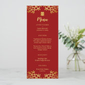 Rode bloemrijke moderne Chinese bruiloft Menu (Staand voorkant)