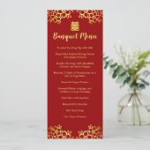 Rode bloemrijke moderne Chinese bruiloftsbanket Menu (Staand voorkant)