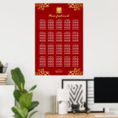 Rode bloemrijke moderne Chinese trouw zitplaatskaa Poster (Thuiskantoor)
