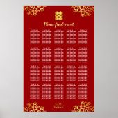 Rode bloemrijke moderne Chinese trouw zitplaatskaa Poster (Voorkant)