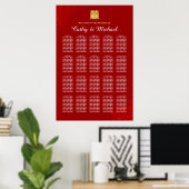 Rode bloemrijke moderne Chinese trouw zitplaatskaa Poster (Thuiskantoor)