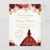Rode bloemrijke prinses Quinceañera Briefkaart (Voorkant)