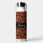 Rode bloemrijke waterverf monogramnaam waterfles (Voorkant)
