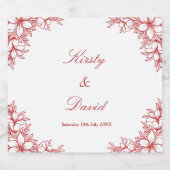 Rode  Bloemrijke Wijnfles Etiket (Enkel label)