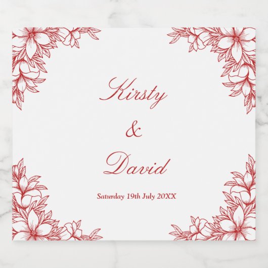 Rode  Bloemrijke Wijnfles Etiket (Enkel label)