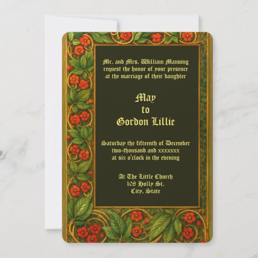 Rode Bloemrijke Wingerdrand Bruiloft Kaart (Voorkant)