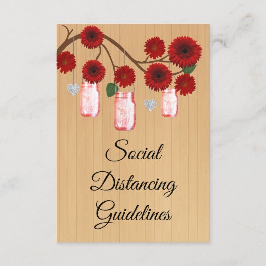 Rode bloemschikking in landelijke stijl in een wec informatiekaartje (Voorkant)