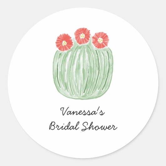 Rode Bloemvat Cactus Bruiloft Feest Ronde Sticker (Voorkant)