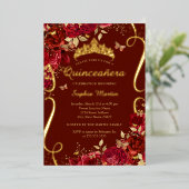 Rode Bloemvlinder Elegante Quinceanera Folie Uitnodiging (Staand Voorkant)
