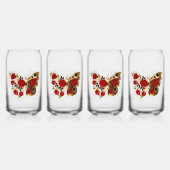 Rode bloemvlinder met rode rozen blikvorm glas (Achterkant)