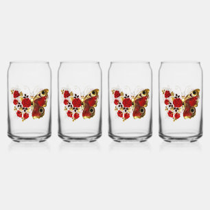Rode bloemvlinder met rode rozen blikvorm glas