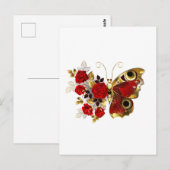 Rode bloemvlinder met rode rozen briefkaart (Voorkant / Achterkant)