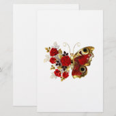 Rode bloemvlinder met rode rozen briefpapier (Voorkant / Achterkant)