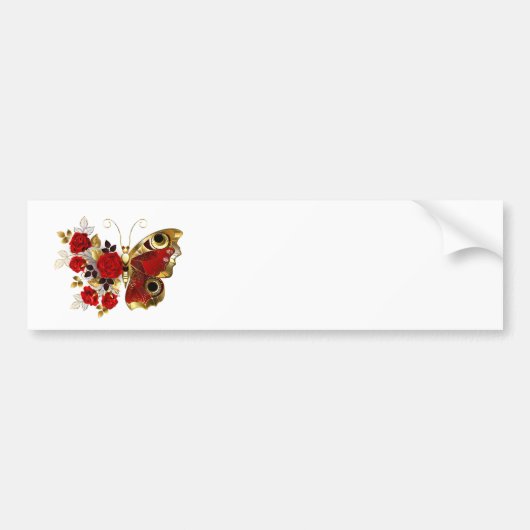 Rode bloemvlinder met rode rozen bumpersticker (Voorkant)