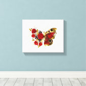 Rode bloemvlinder met rode rozen canvas afdruk (Insitu (Houten vloer))
