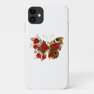 Rode bloemvlinder met rode rozen Case-Mate iPhone case