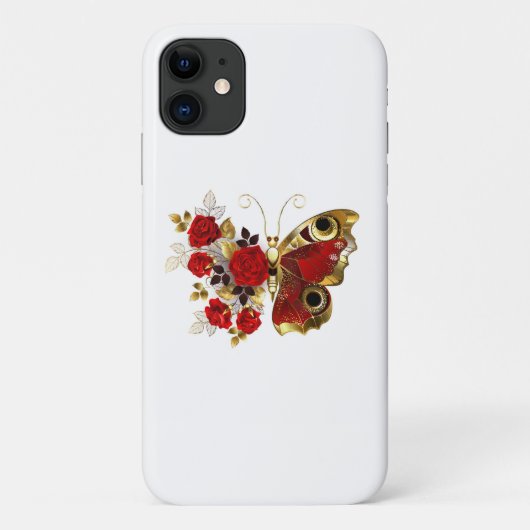 Rode bloemvlinder met rode rozen Case-Mate iPhone case (Achterkant)