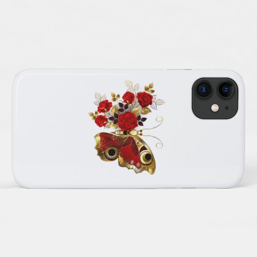 Rode bloemvlinder met rode rozen Case-Mate iPhone case (Achterkant (horizontaal))