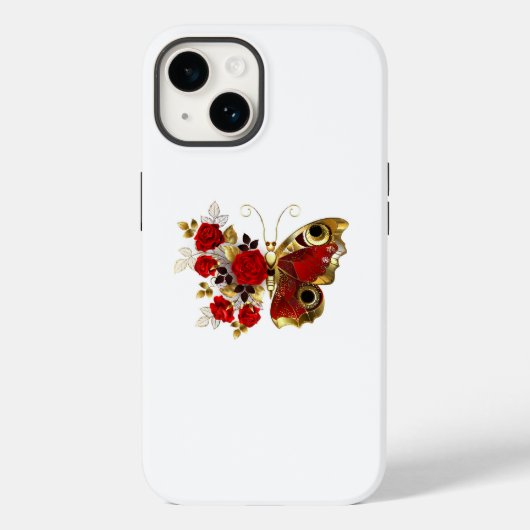Rode bloemvlinder met rode rozen Case-Mate iPhone case (Achterkant)