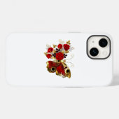 Rode bloemvlinder met rode rozen Case-Mate iPhone case (Achterkant (horizontaal))