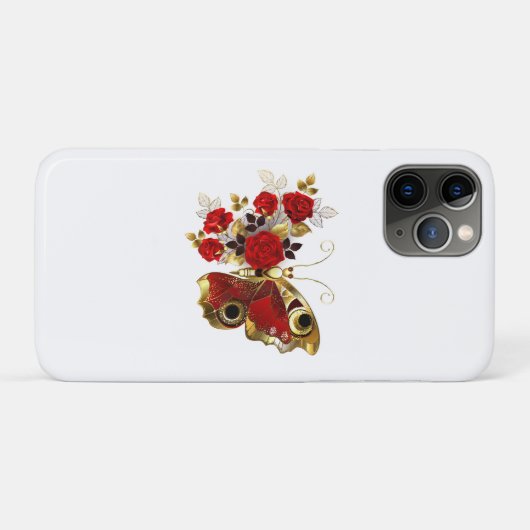 Rode bloemvlinder met rode rozen Case-Mate iPhone case (Achterkant (horizontaal))