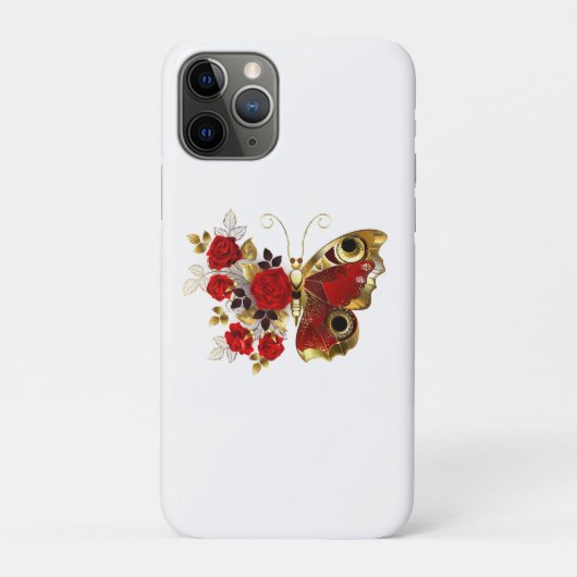 Rode bloemvlinder met rode rozen Case-Mate iPhone case (Achterkant)