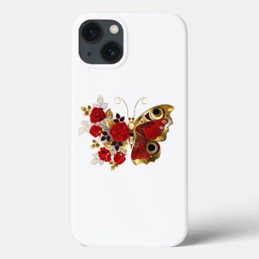 Rode bloemvlinder met rode rozen Case-Mate iPhone case (Achterkant)