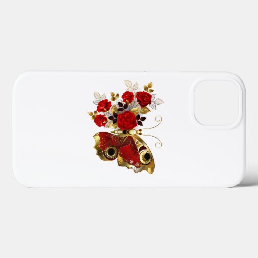Rode bloemvlinder met rode rozen Case-Mate iPhone case (Achterkant (horizontaal))
