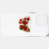 Rode bloemvlinder met rode rozen Case-Mate iPhone case (Achterkant (horizontaal))