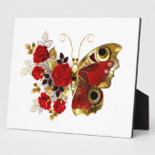 Rode bloemvlinder met rode rozen fotoplaat (Zijkant)