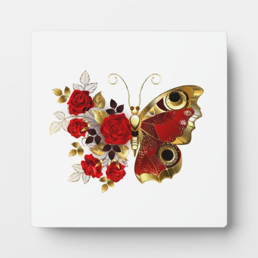 Rode bloemvlinder met rode rozen fotoplaat (Voorkant)