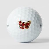 Rode bloemvlinder met rode rozen golfballen (Voorkant)