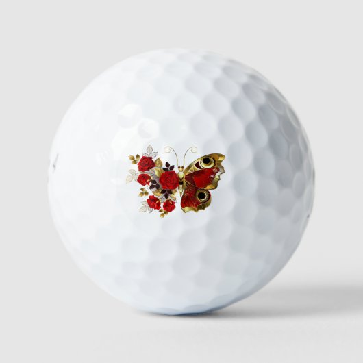 Rode bloemvlinder met rode rozen golfballen (Voorkant)